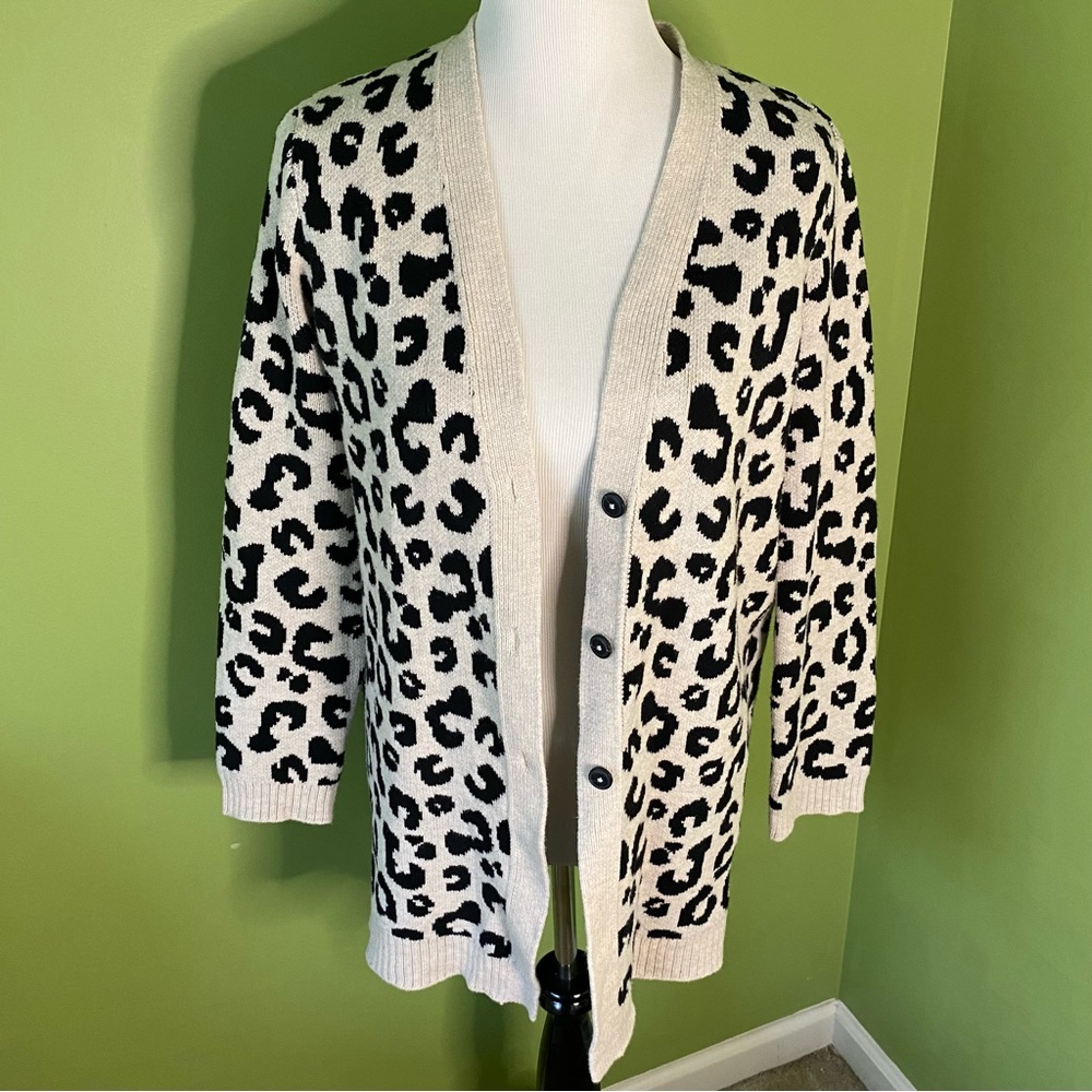 J.Jill Leopard Print Long Cardigan